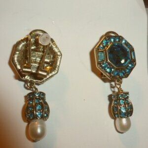 Heidi Davs  blue crystal omega back dangle 925 stud earrings NEW